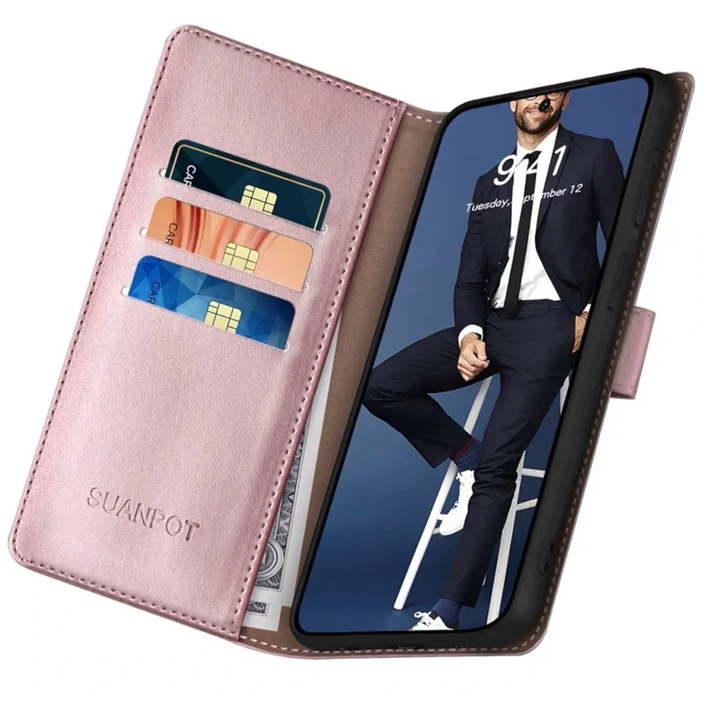 Samsung S24 Ultra Metallic Pink Wallet Case